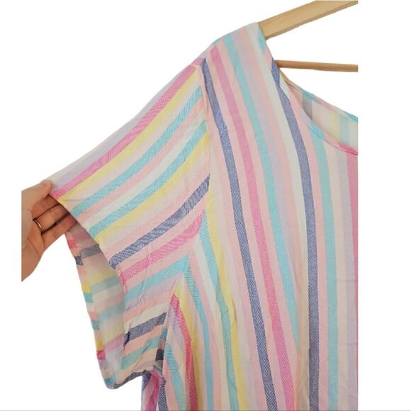 Torrid Multi Color Button Back Stripe Abbey Rayon Slub Top Short Sleeve Shirt 3X - Picture 8 of 15